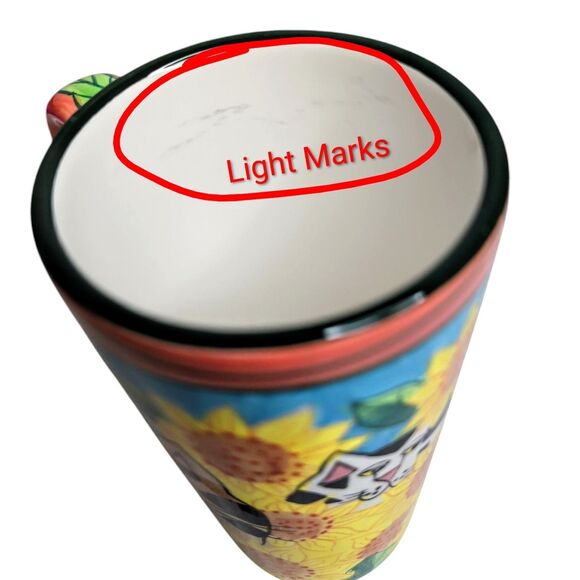 Catzilla Hand Painted Ceramic Mug Cats Sunflowers Tea Candace Reiter 1999 16 oz - Picture 7 of 9